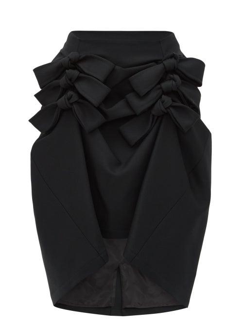 Matchesfashion.com Noir Kei Ninomiya - Asymmetric Hem Wool Gabardine Midi Skirt - Womens - Black