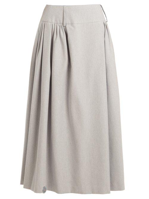 Matchesfashion.com Natasha Zinko - Pleat Detail Cotton Blend Maxi Skirt - Womens - Light Blue