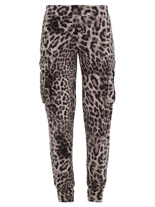 Matchesfashion.com Norma Kamali - Leopard Print Jersey Cargo Track Pants - Womens - Grey Print