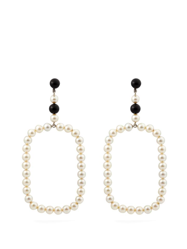Saint Laurent Faux-pearl Open-rectangle Drop Clip-on Earrings