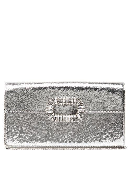 Matchesfashion.com Roger Vivier - Sexy Choc Embellished Leather Cross-body Bag - Womens - Grey