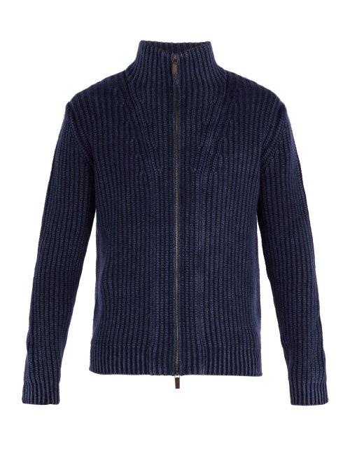 Matchesfashion.com Iris Von Arnim - Lucas High Neck Zip Through Cashmere Cardigan - Mens - Navy