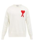 Matchesfashion.com Ami - Logo-appliqu Cotton-blend Sweater - Mens - White