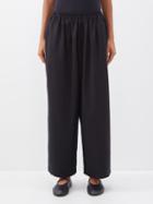 Eskandar - Wool-flannel Relaxed-leg Trousers - Womens - Black