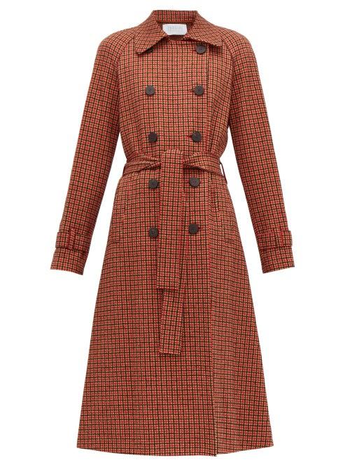 Matchesfashion.com Harris Wharf London - Gunclub Check Cotton Blend Twill Trench Coat - Womens - Red Multi