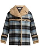 Matchesfashion.com Miu Miu - Plaid Wool Blend And Shearling Coat - Womens - Light Blue