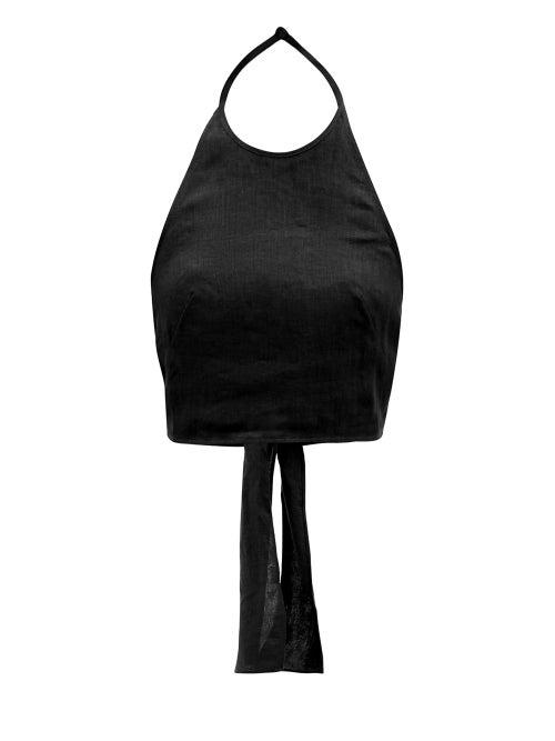 Ladies Beachwear Three Graces London - Savannah Tie-back Halterneck Linen Top - Womens - Black