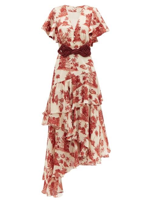 Matchesfashion.com Johanna Ortiz - Las Alas De La Memoria Toile Print Silk Dress - Womens - Red Print