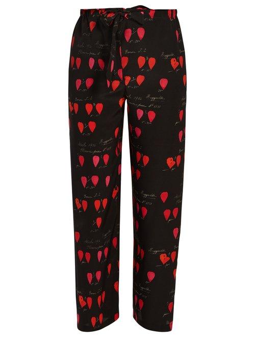 Matchesfashion.com Alexander Mcqueen - Heart Print Straight Leg Trousers - Womens - Black Print