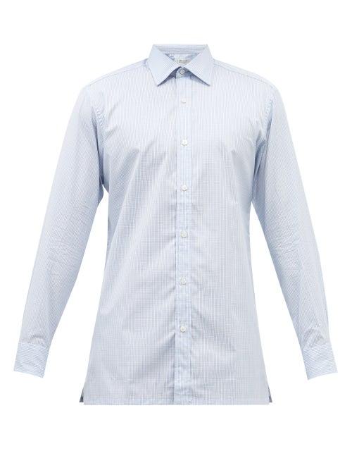 Charvet - Micro-checked Cotton-poplin Shirt - Mens - Blue Multi