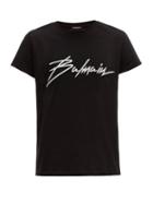Matchesfashion.com Balmain - Embroidered Signature Logo Cotton Jersey T Shirt - Mens - Black