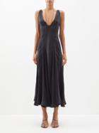 16arlington - Tauri V-neck Satin Midi Dress - Womens - Black