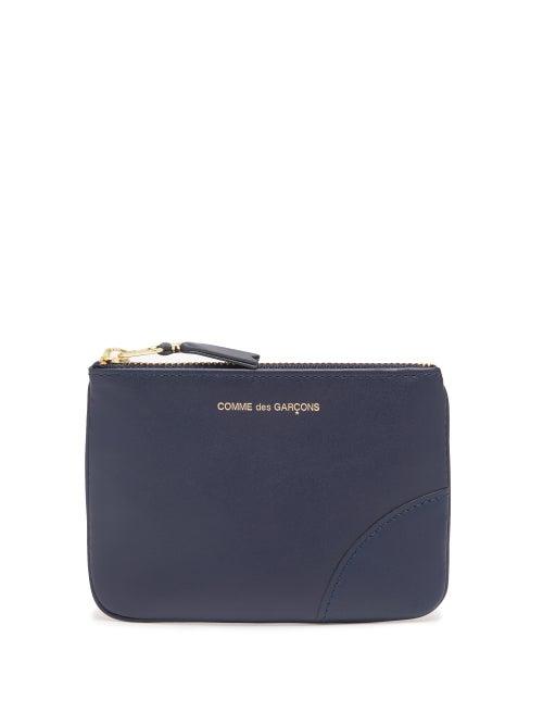 Matchesfashion.com Comme Des Garons Wallet - Foiled-logo Leather Coin Pouch - Womens - Navy