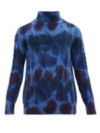Matchesfashion.com 3 Moncler Grenoble - Roll Neck Tie Dye Mohair Blend Cable Knit Sweater - Mens - Blue