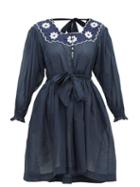 Matchesfashion.com Innika Choo - Don B. Baad Embroidered Ramie Mini Dress - Womens - Navy