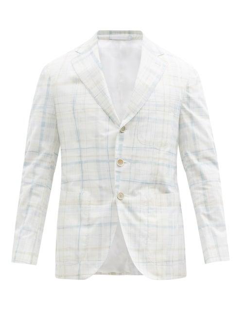 Matchesfashion.com Caruso - Aida Checked Cotton Single-breasted Jacket - Mens - White Multi