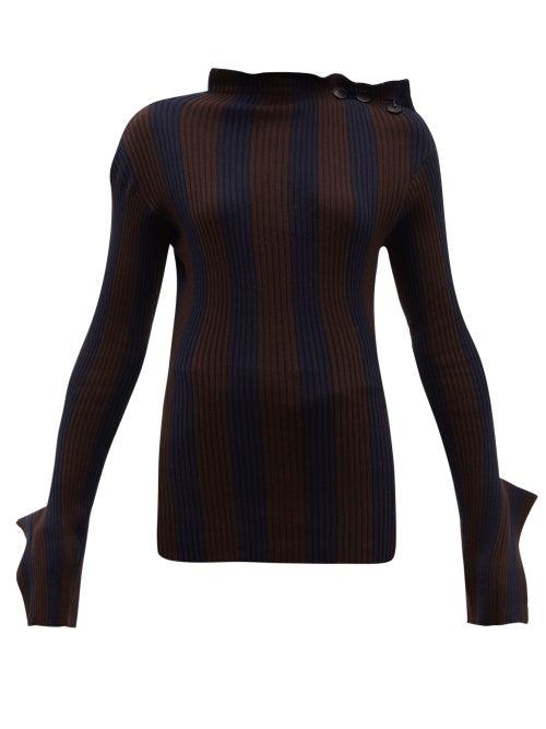 Matchesfashion.com Palmer//harding - Shift Exaggerated Cuff Cotton Blend Sweater - Womens - Navy