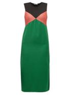 Matchesfashion.com Marina Moscone - Colour Block Sleeveless Satin Midi Dress - Womens - Green Multi
