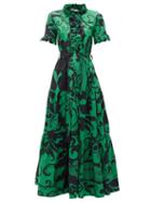 Matchesfashion.com La Doublej - Long & Sassy Printed Cotton-poplin Dress - Womens - Green Print