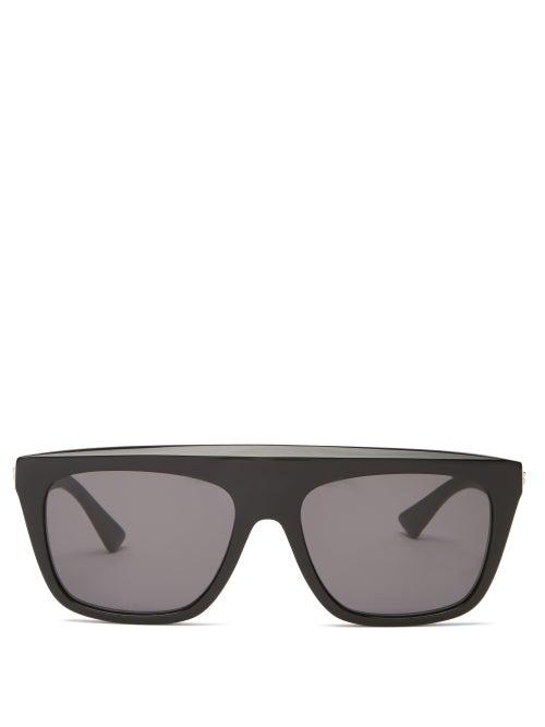 Matchesfashion.com Bottega Veneta - Flat-top Acetate Sunglasses - Womens - Black Grey