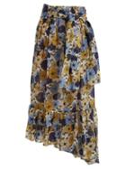 Matchesfashion.com Lisa Marie Fernandez - Nicole Floral Print Asymmetric Hem Skirt - Womens - Cream Multi