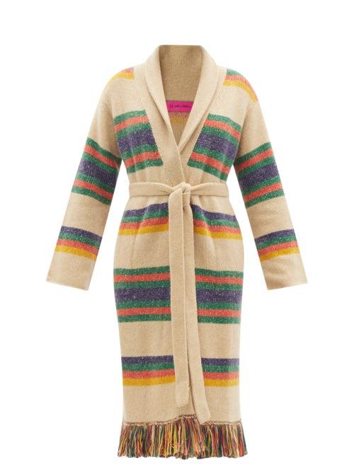 Matchesfashion.com The Elder Statesman - Pier Striped Cashmere Cardigan - Womens - Beige Multi