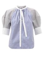 Matchesfashion.com Chlo - Puff-sleeve Striped Cotton-poplin Blouse - Womens - Blue White