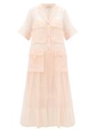 Matchesfashion.com Lee Mathews - Callie Cargo Pocket Silk Organza Shirtdress - Womens - Pink