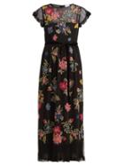 Matchesfashion.com Redvalentino - Floral Embroidered Georgette Dress - Womens - Black Multi
