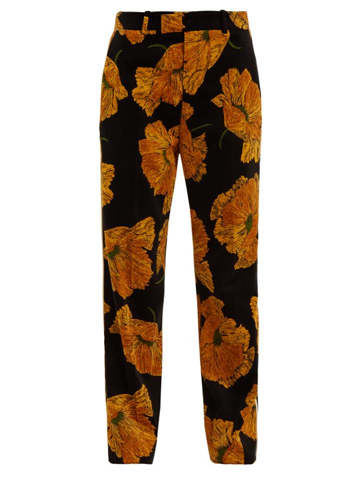 Gucci Poppy-print Straight-leg Velvet Trousers