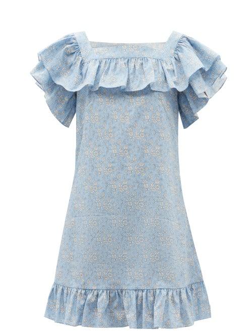 Ladies Rtw The Vampire's Wife - The Cry Baby Floral-print Linen-blend Mini Dress - Womens - Light Blue