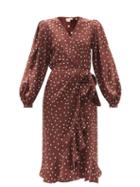 Matchesfashion.com Johanna Ortiz - Geography Of Life Polka-dot Silk Wrap Dress - Womens - Brown
