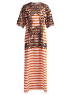 Matchesfashion.com Prada - Baroque Print Striped Cotton T Shirt Dress - Womens - Orange Print