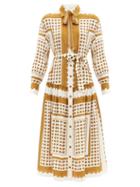 Matchesfashion.com Zimmermann - Sash-neck Polka-dot Twill Shirt Dress - Womens - Brown Print