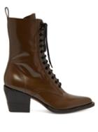 Matchesfashion.com Chlo - Point Toe Lace Up Leather Boots - Womens - Khaki