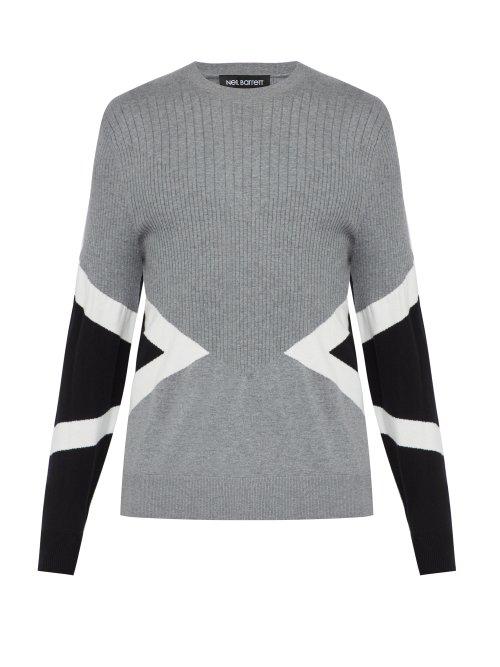 Matchesfashion.com Neil Barrett - Modernist Ribbed Cotton Blend Sweater - Mens - Grey Multi