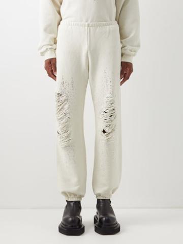 Liberal Youth Ministry - Crystal-embellished Distressed Cotton Track Pants - Mens - Beige