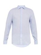 Matchesfashion.com Frescobol Carioca - Point Collar Slubbed Linen Shirt - Mens - Light Blue