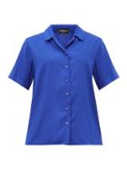 Matchesfashion.com Rochas - Notch-collar Silk-poplin Shirt - Womens - Blue