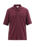 Matchesfashion.com Sunspel - Cuban-collar Organic-cotton Terry Shirt - Mens - Burgundy
