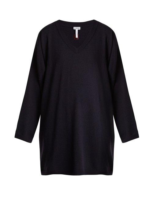 Matchesfashion.com Loewe - Oversized V Neck Wool Sweater - Womens - Navy