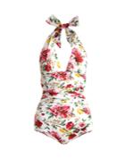 Dolce & Gabbana Halterneck Ruched Floral-print Swimsuit