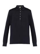 Matchesfashion.com Massimo Alba - Long Sleeved Linen Piqu Polo Shirt - Mens - Navy