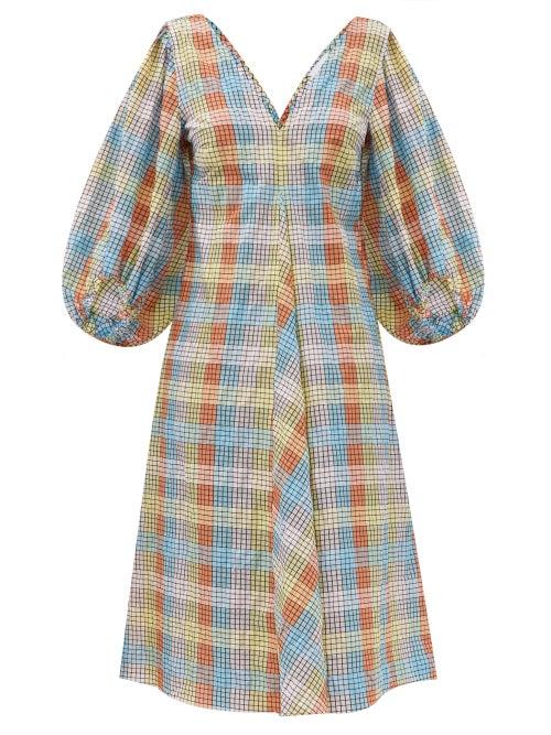 Matchesfashion.com Ganni - Checked Cotton-blend Seersucker Tent Dress - Womens - Multi