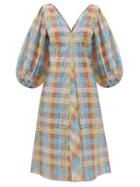 Matchesfashion.com Ganni - Checked Cotton-blend Seersucker Tent Dress - Womens - Multi