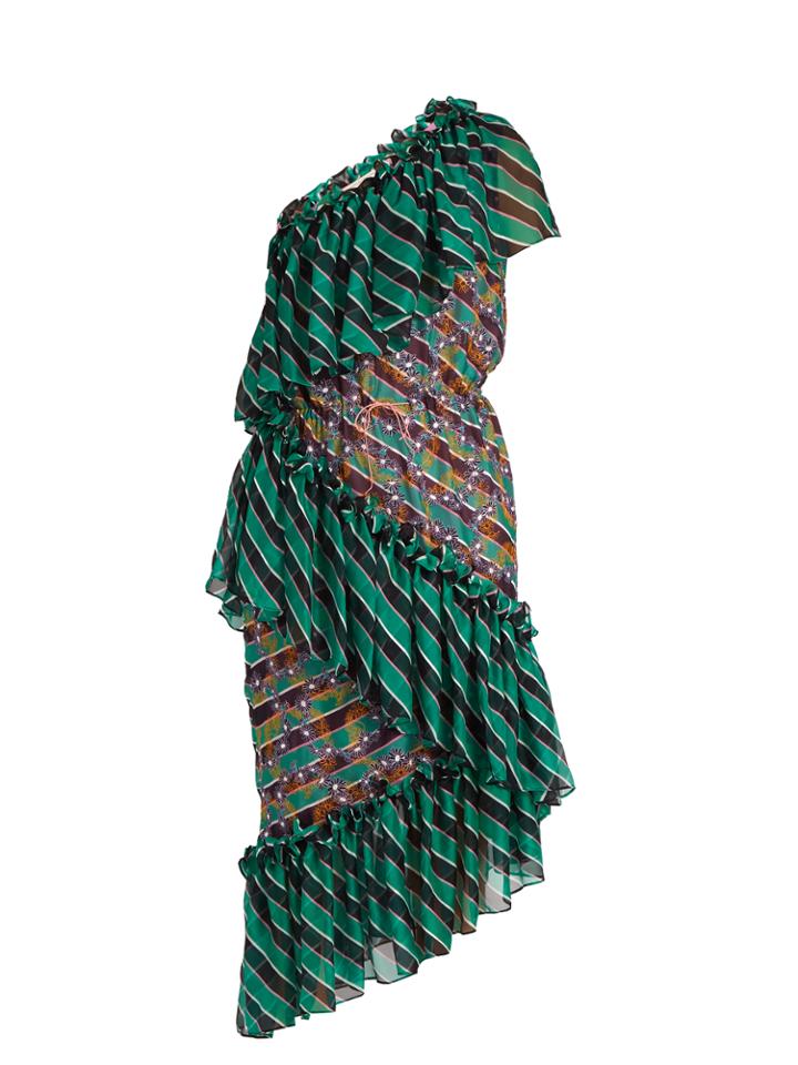 Marco De Vincenzo Tiered Embroidered-stripe Silk-chiffon Dress