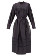 Matchesfashion.com Zanini - Mock-neck Pleated Silk Satin Midi Dress - Womens - Blue