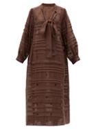 Matchesfashion.com Vita Kin - Constellation Embroidered Linen Midi Dress - Womens - Brown