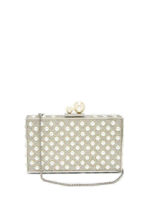 Matchesfashion.com Sophia Webster - Clara Pearl And Crystal Embellished Box Clutch - Womens - Silver Multi