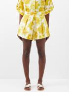 Ale Mais - Sonny Floral-print Twill Shorts - Womens - Yellow Multi